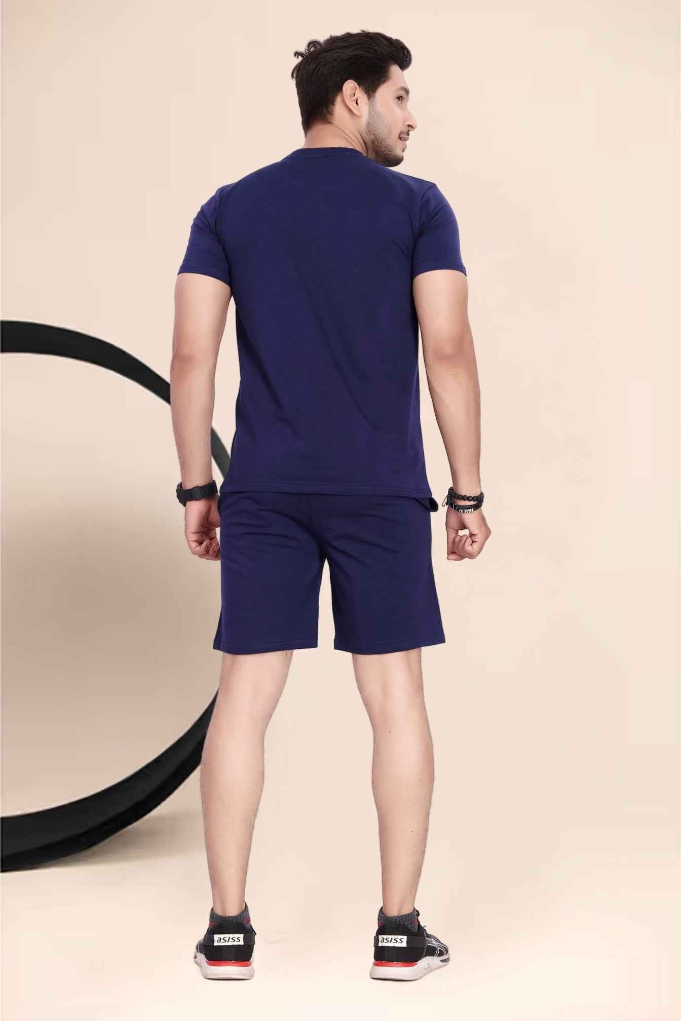 Men's Cotton Printed Night Suit Set of Top & Shorts|| Men's Pyjama Set Navy Blue