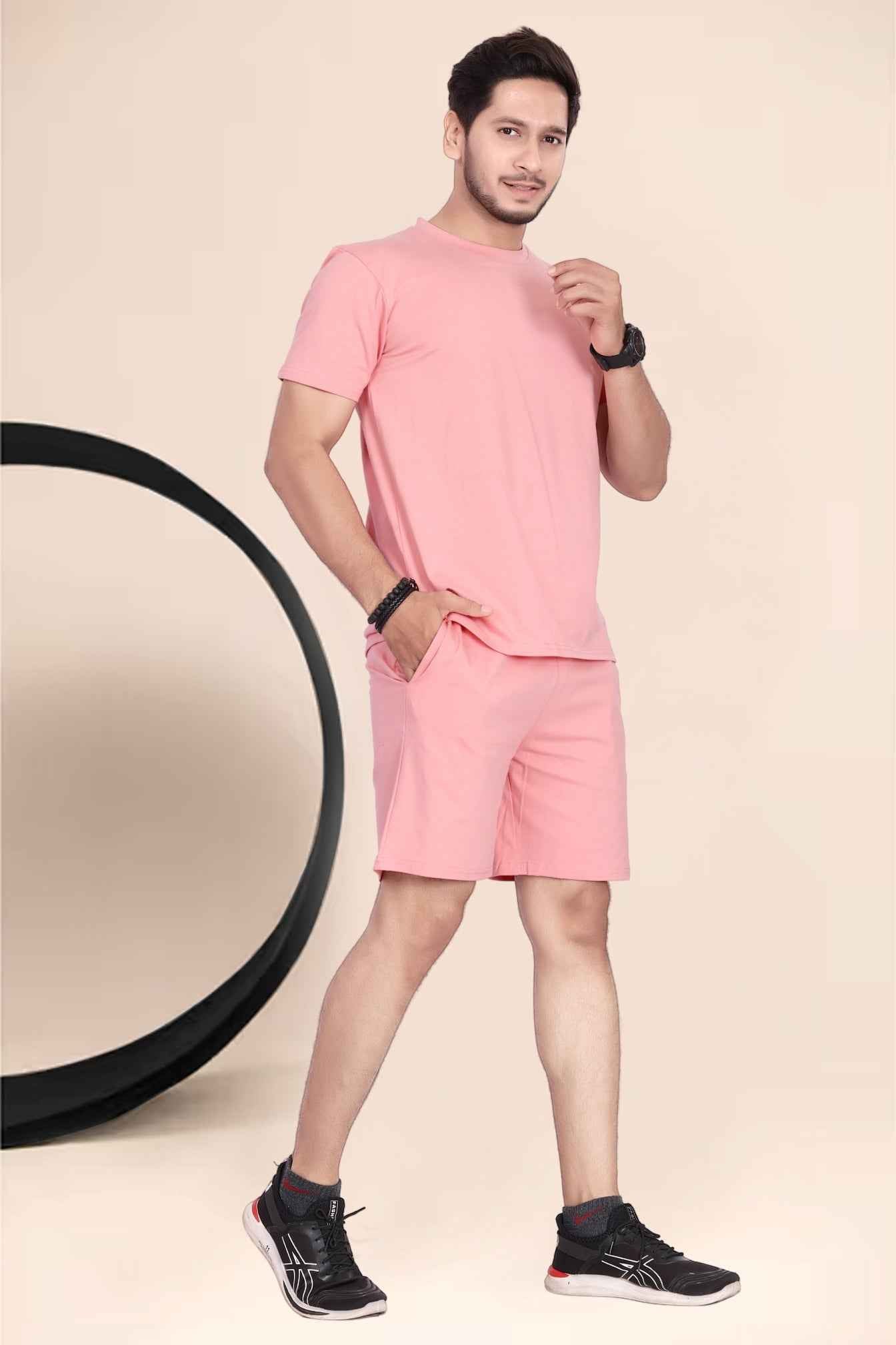 Men's Cotton Printed Night Suit Set of Top & Shorts|| Men's Pyjama Set Peach