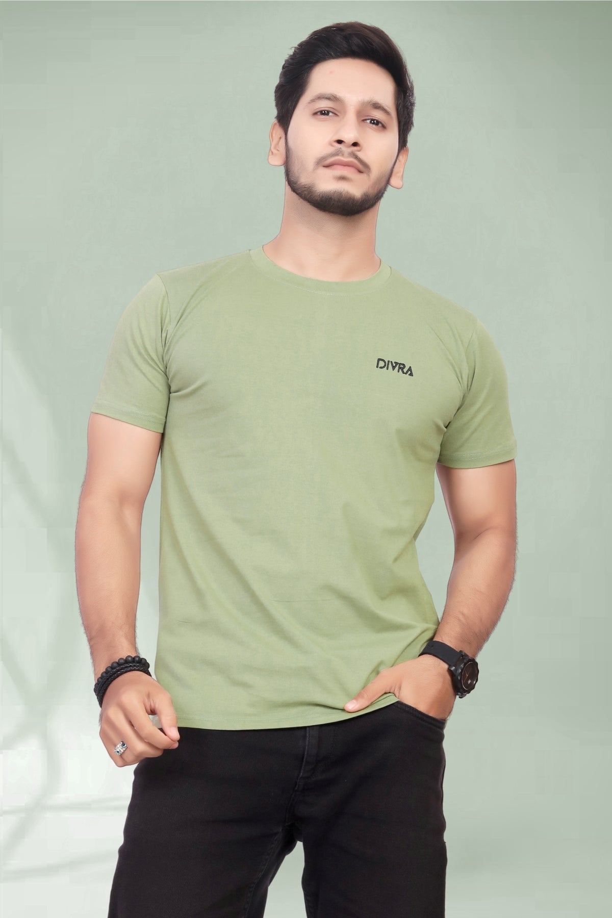 Buy Cotton Round Neck TShirt Pista for Men online