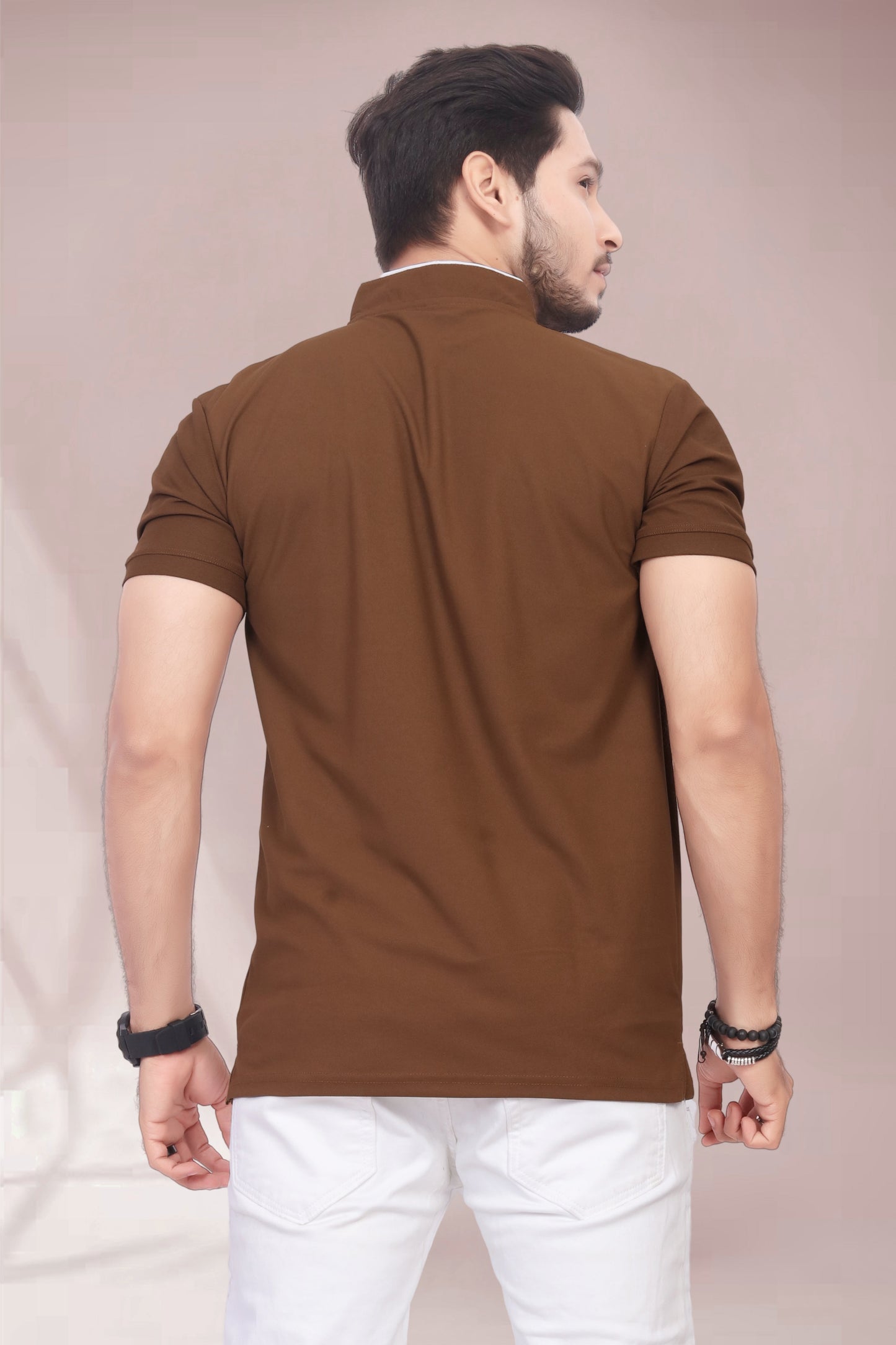 Buy Mandarin Collar Tshirt for Men Brown online