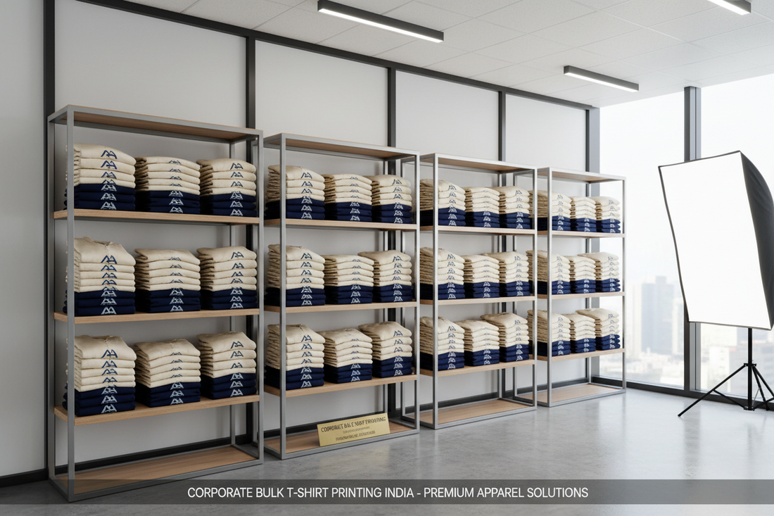 Professional Indian corporate team in matching navy polo t-shirts with embroidered logo