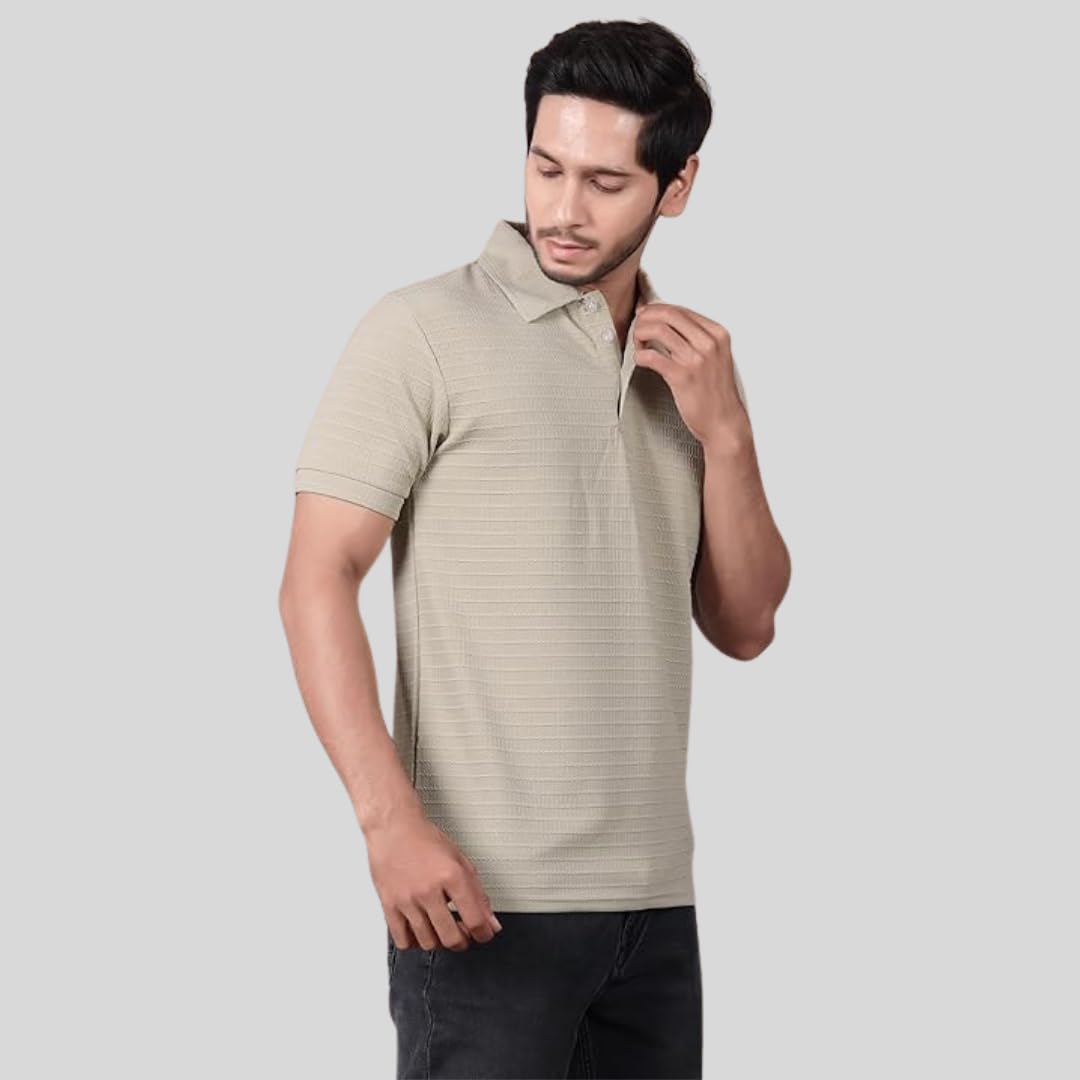 Men's Regular Fit Polo T-Shirt | Half Sleeve | Lightweight Polyester | Off White