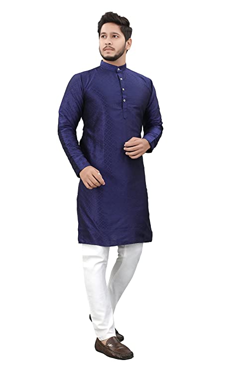 Men's Cottan Blend Kurta - Navy Blue