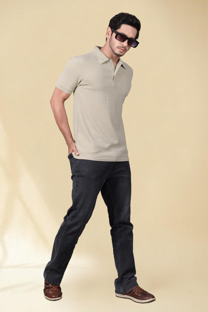 Men's Regular Fit Polo T-Shirt | Half Sleeve | Lightweight Polyester | Off White