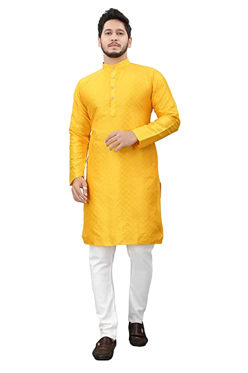 Men's Cottan Blend Kurta - Yellow