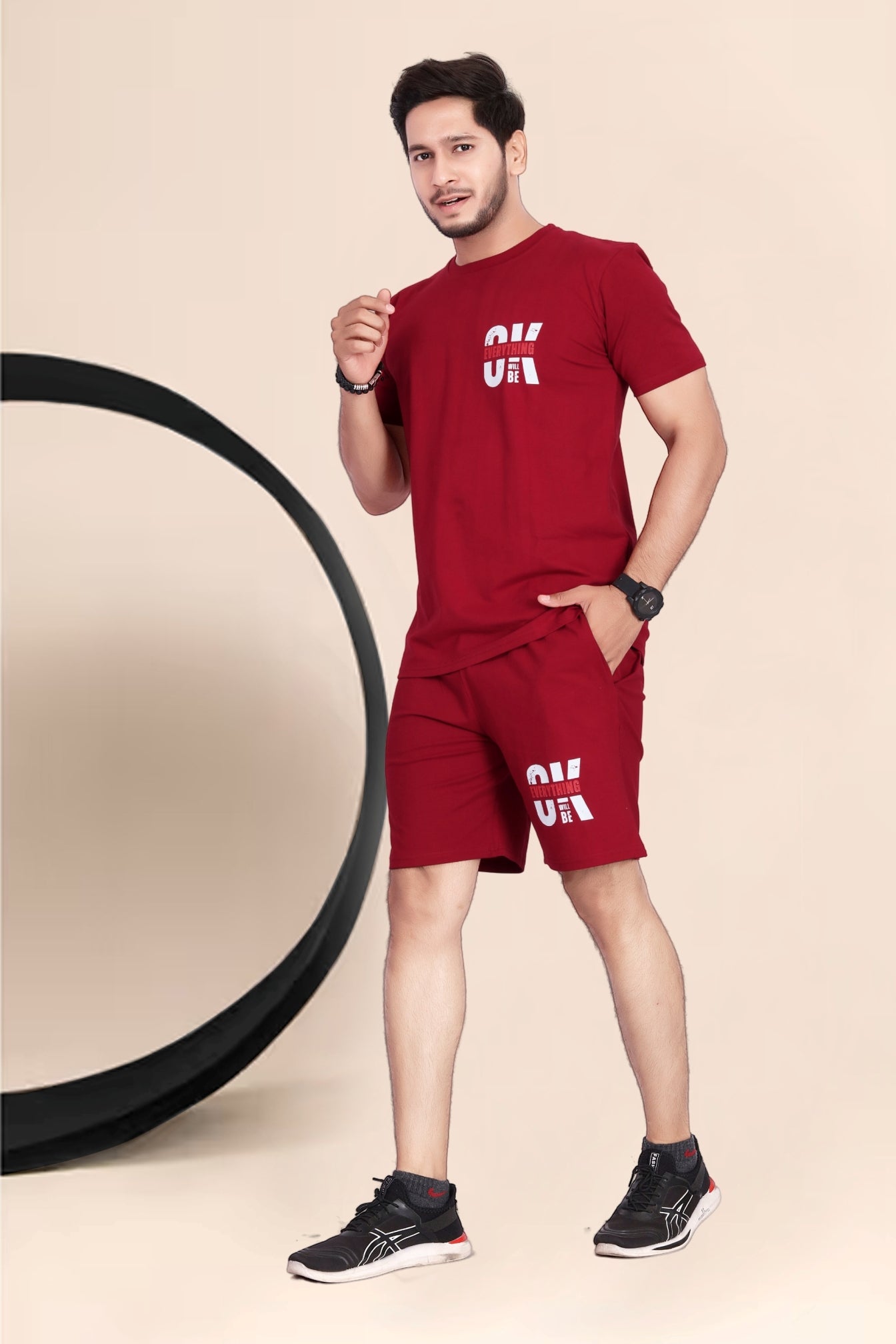 Men's Cotton Printed Night Suit Set of Top & Shorts|| Men's Pyjama Set Black