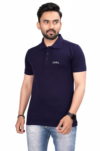 Buy Cotton Polo T-shirt for Men Navy Blue online