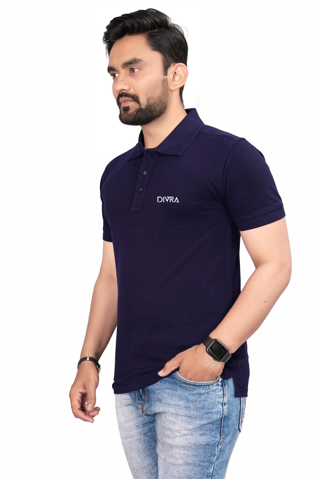 Buy Cotton Polo T-shirt for Men Navy Blue online