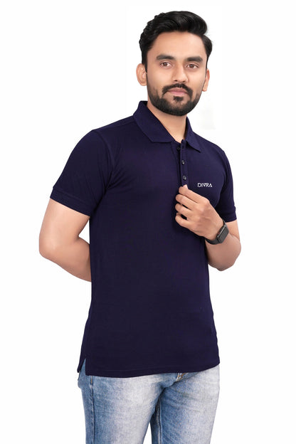 Buy Cotton Polo T-shirt for Men Navy Blue online