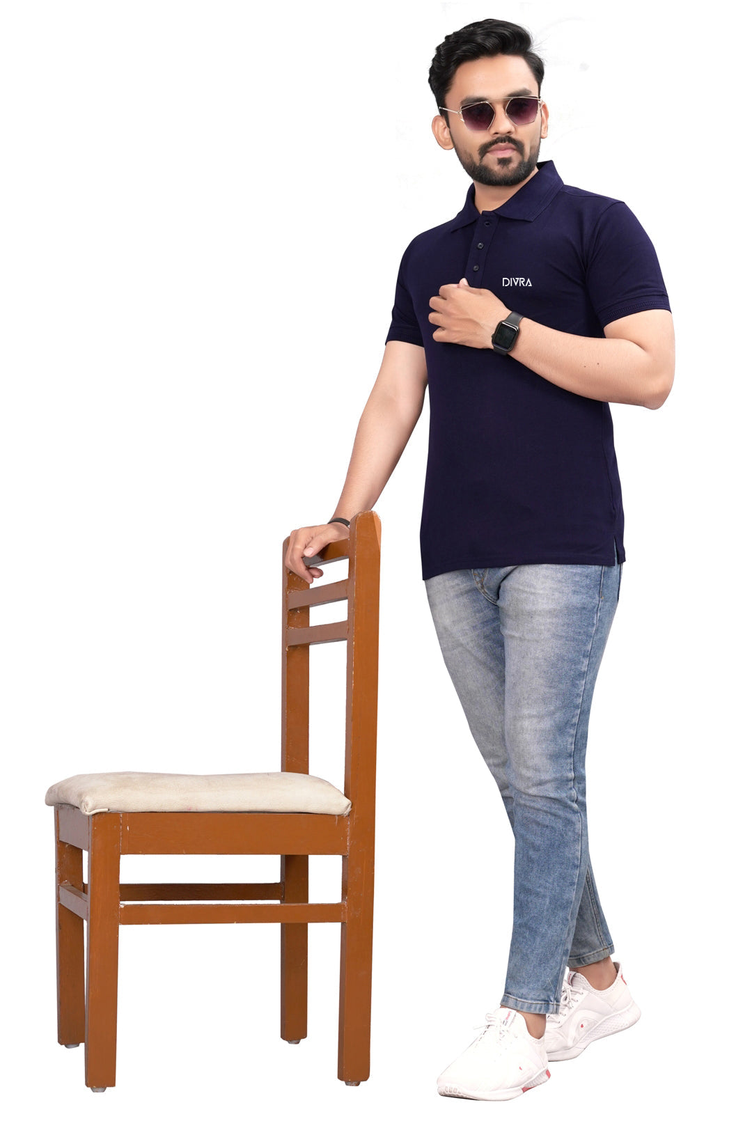 Buy Cotton Polo T-shirt for Men Navy Blue online