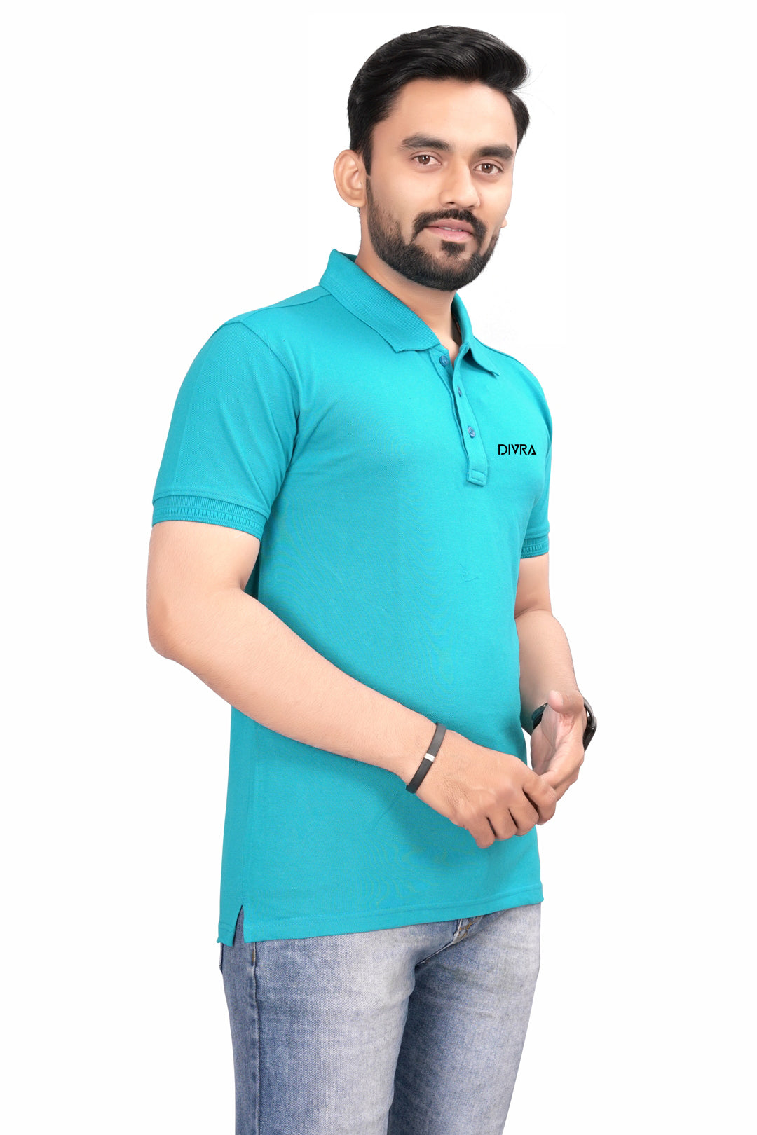 Buy Cotton Polo T-shirt for Men Turquoise Blue online