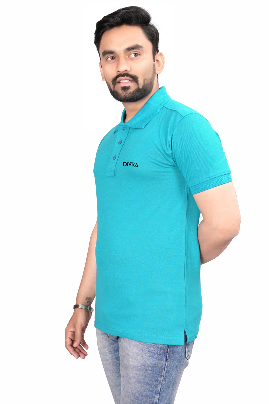 Buy Cotton Polo T-shirt for Men Turquoise Blue online