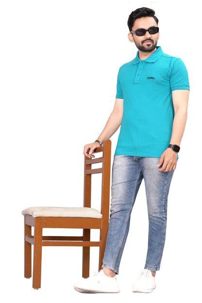 Buy Cotton Polo T-shirt for Men Turquoise Blue online