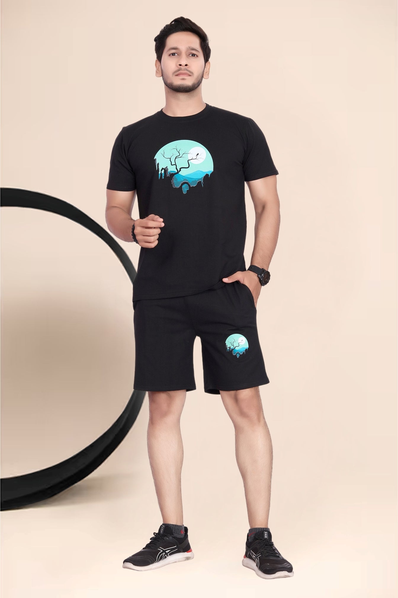 Buy Cotton Printed Night Suit for Men Black online