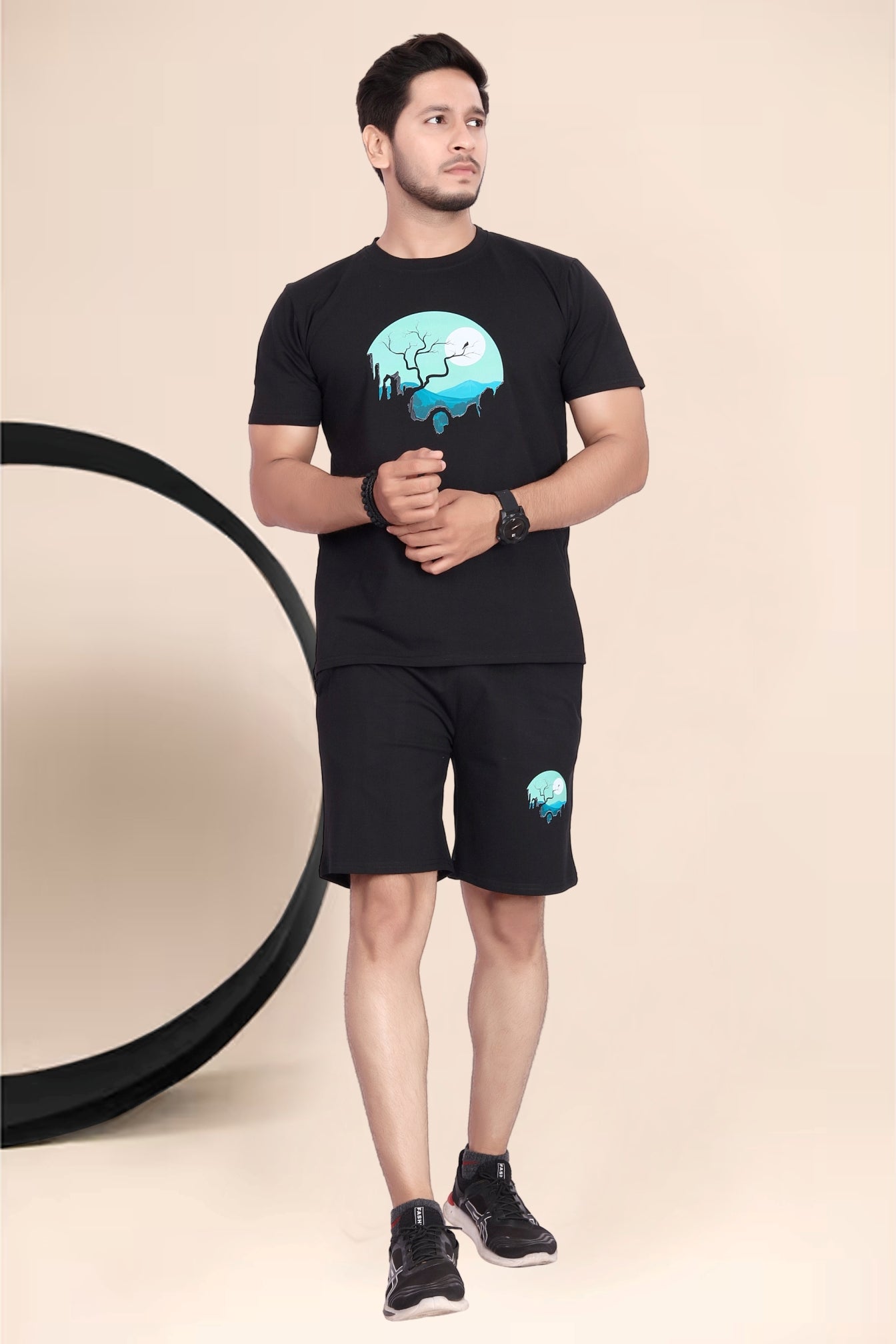 Buy Cotton Printed Night Suit for Men Black online