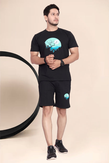 Buy Cotton Printed Night Suit for Men Black online