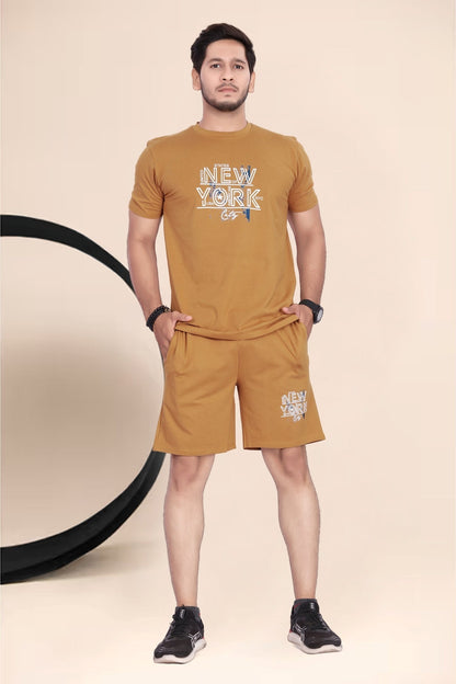 Buy Cotton Printed Night Suit for Men Brown online