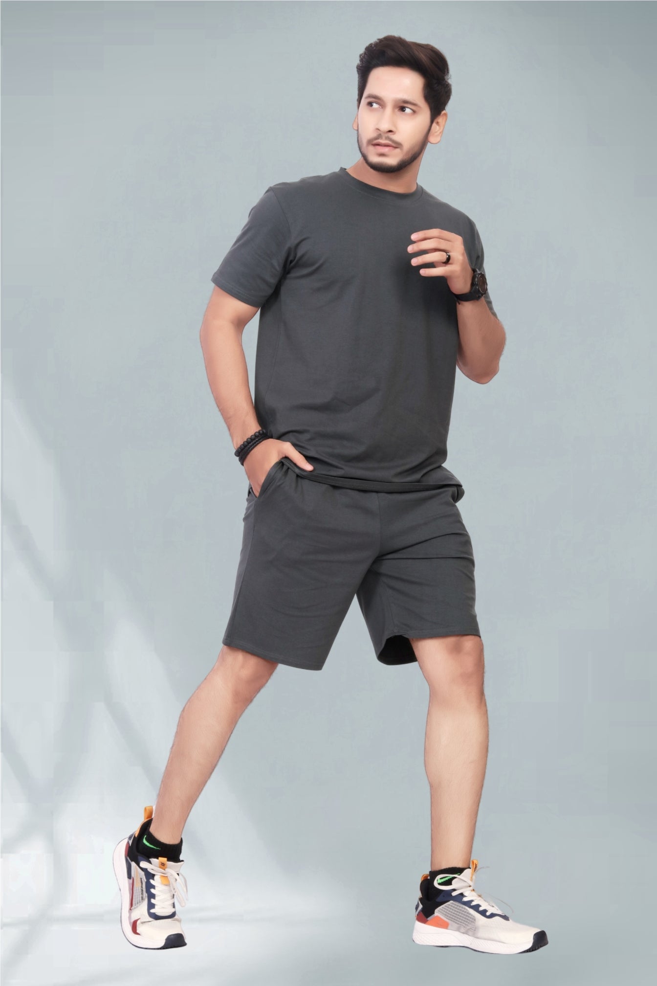 Buy Cotton Printed Night Suit for Men Dark Grey online