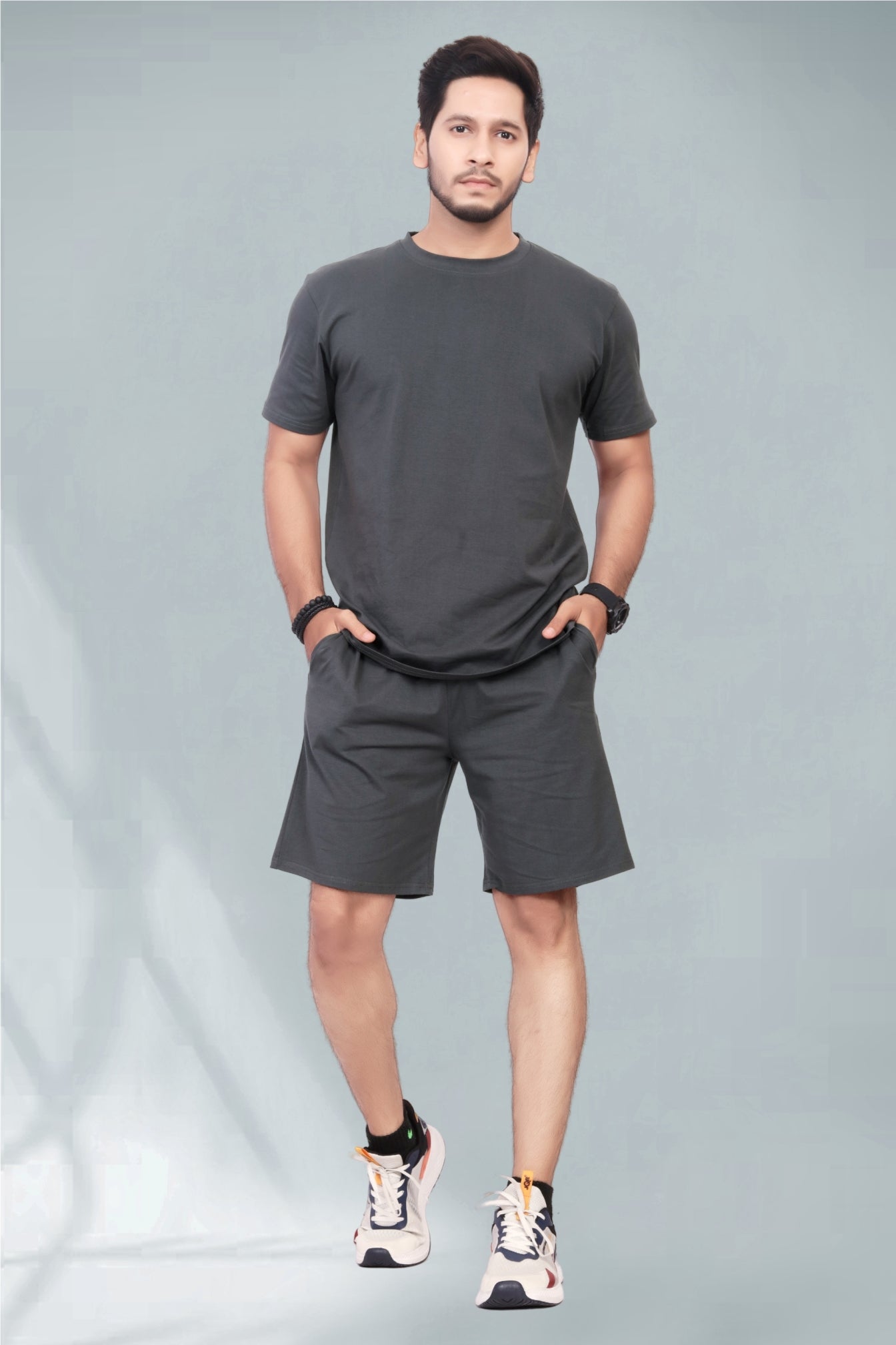 Buy Cotton Printed Night Suit for Men Dark Grey online