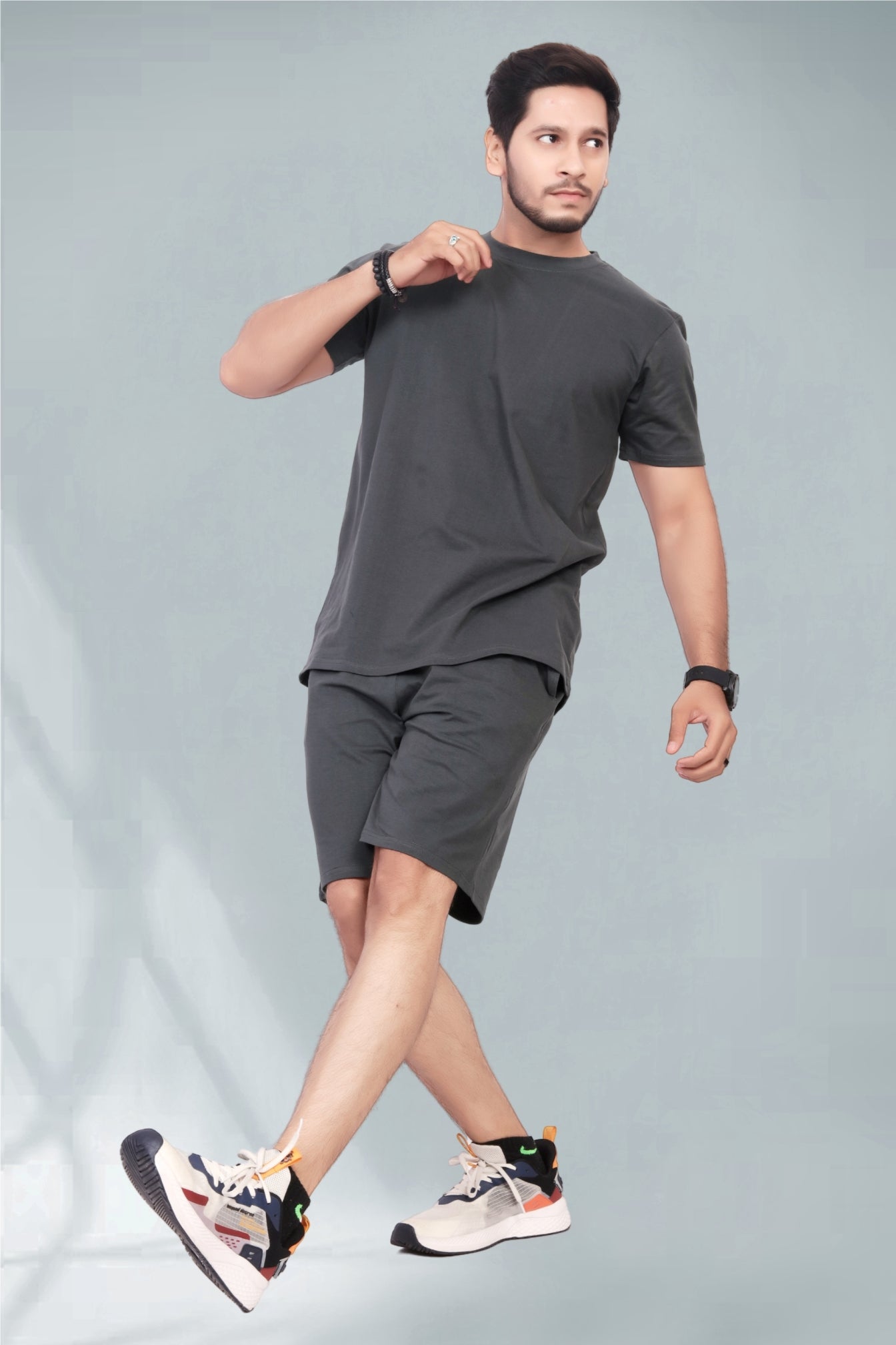 Buy Cotton Printed Night Suit for Men Dark Grey online