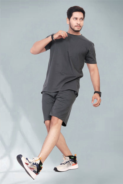Buy Cotton Printed Night Suit for Men Dark Grey online