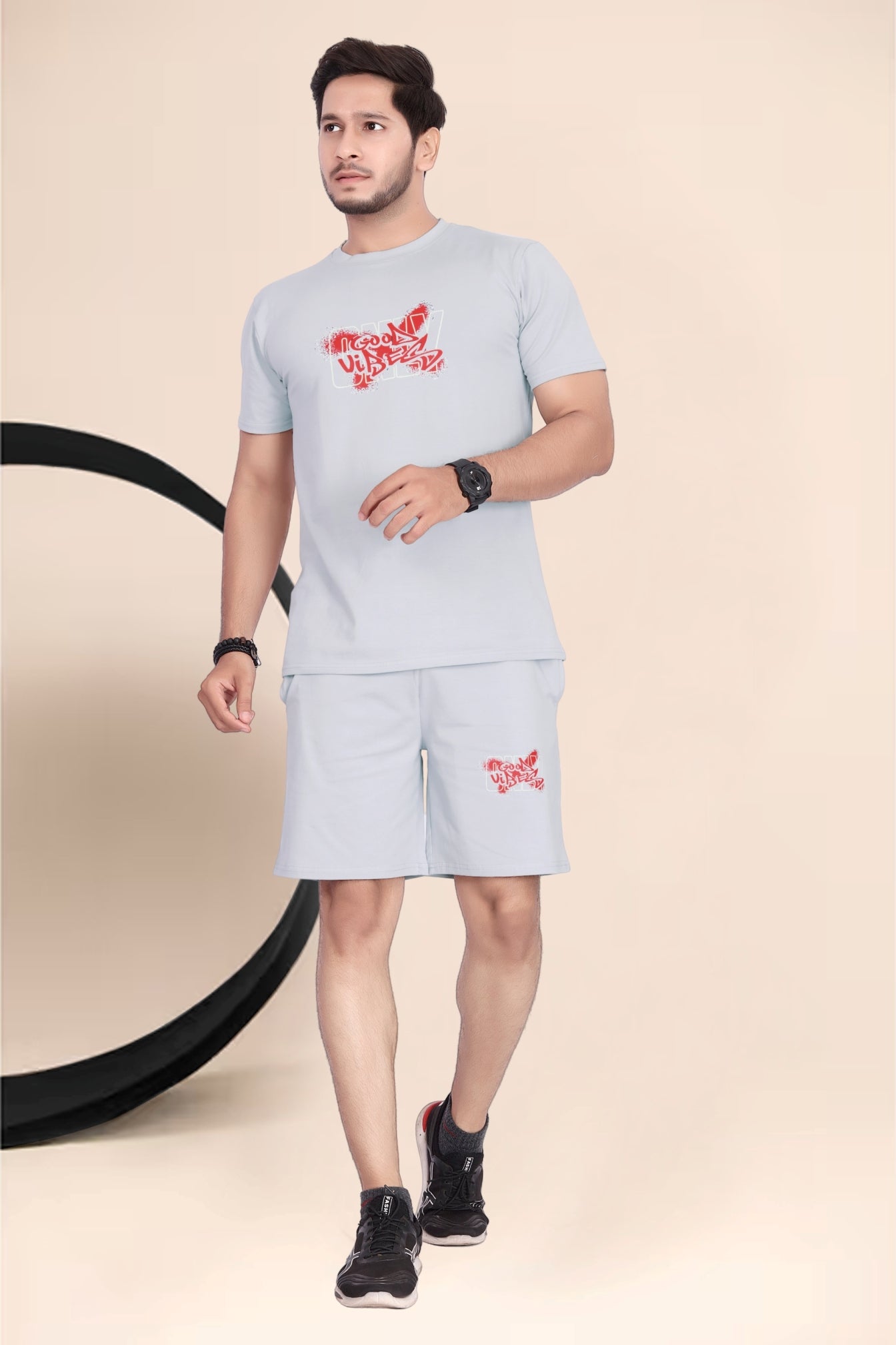 Men's Cotton Printed Night Suit Set of Top & Shorts|| Men's Pyjama Set Black