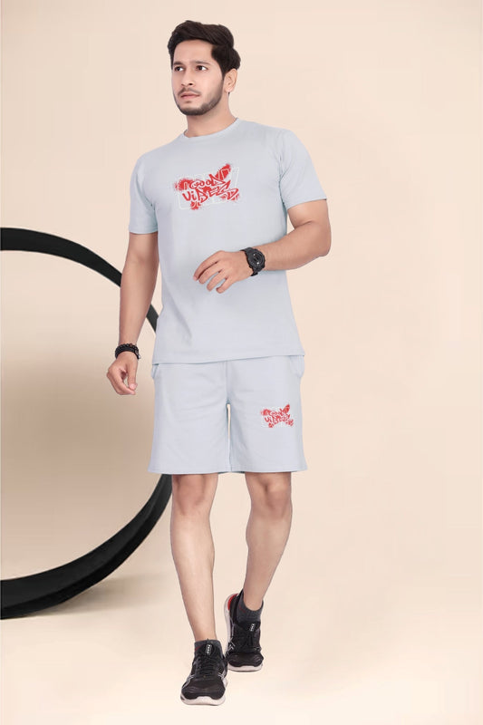 Buy Cotton Printed Night Suit for Men Grey online