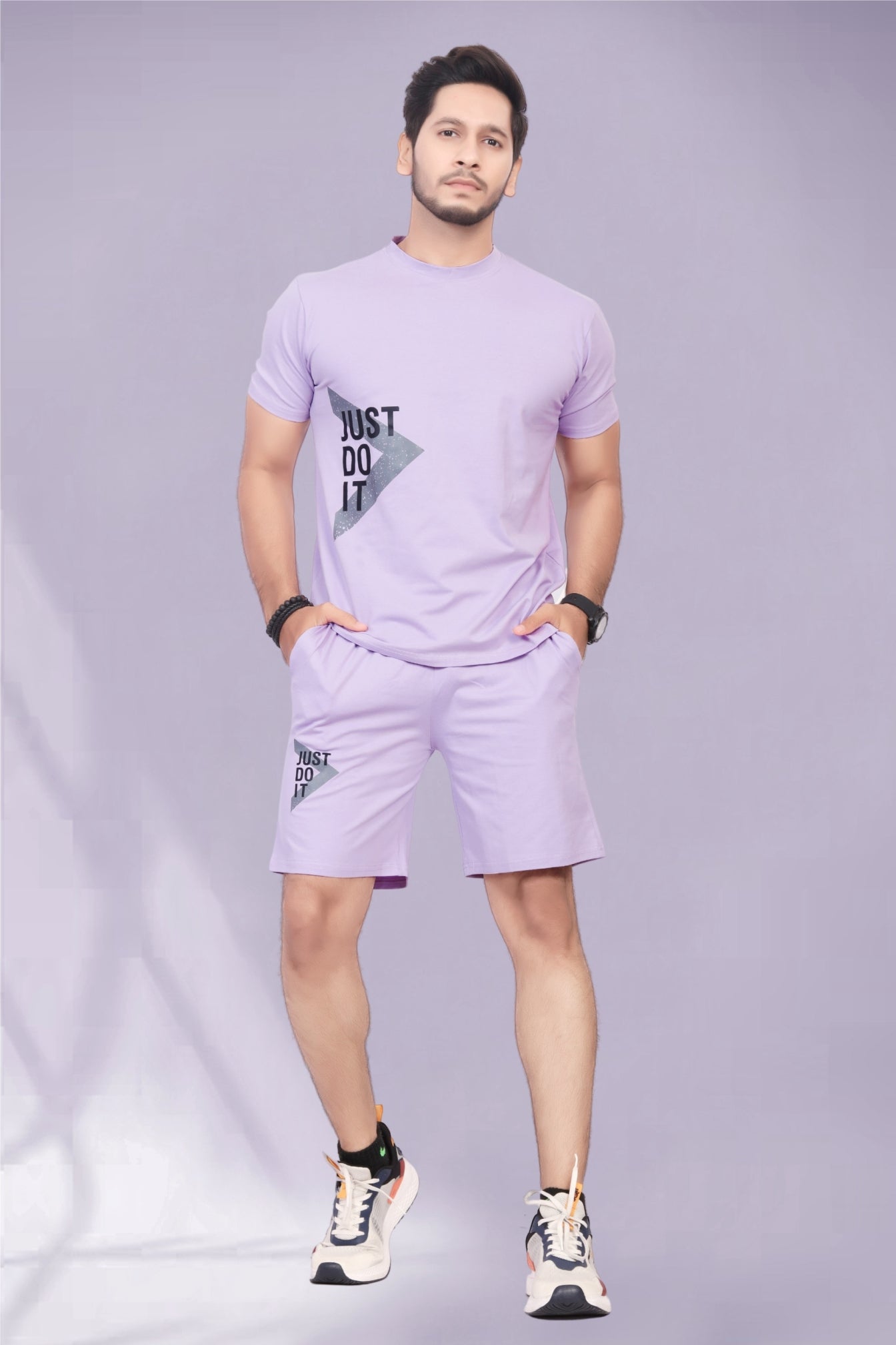 Buy Cotton Printed Night Suit for Men Light Purple online