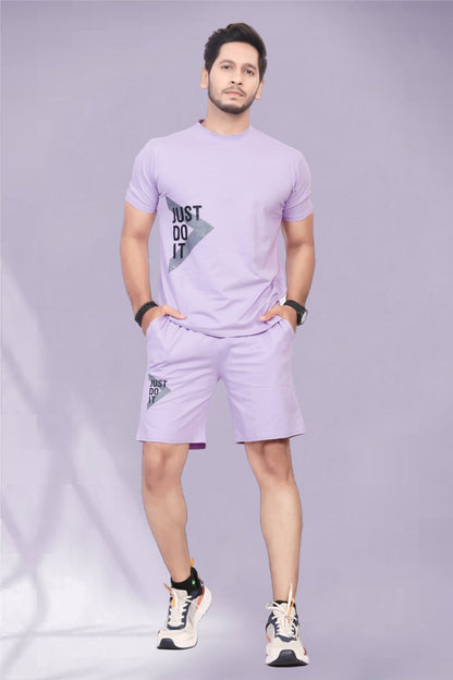 Buy Cotton Printed Night Suit for Men Light Purple online