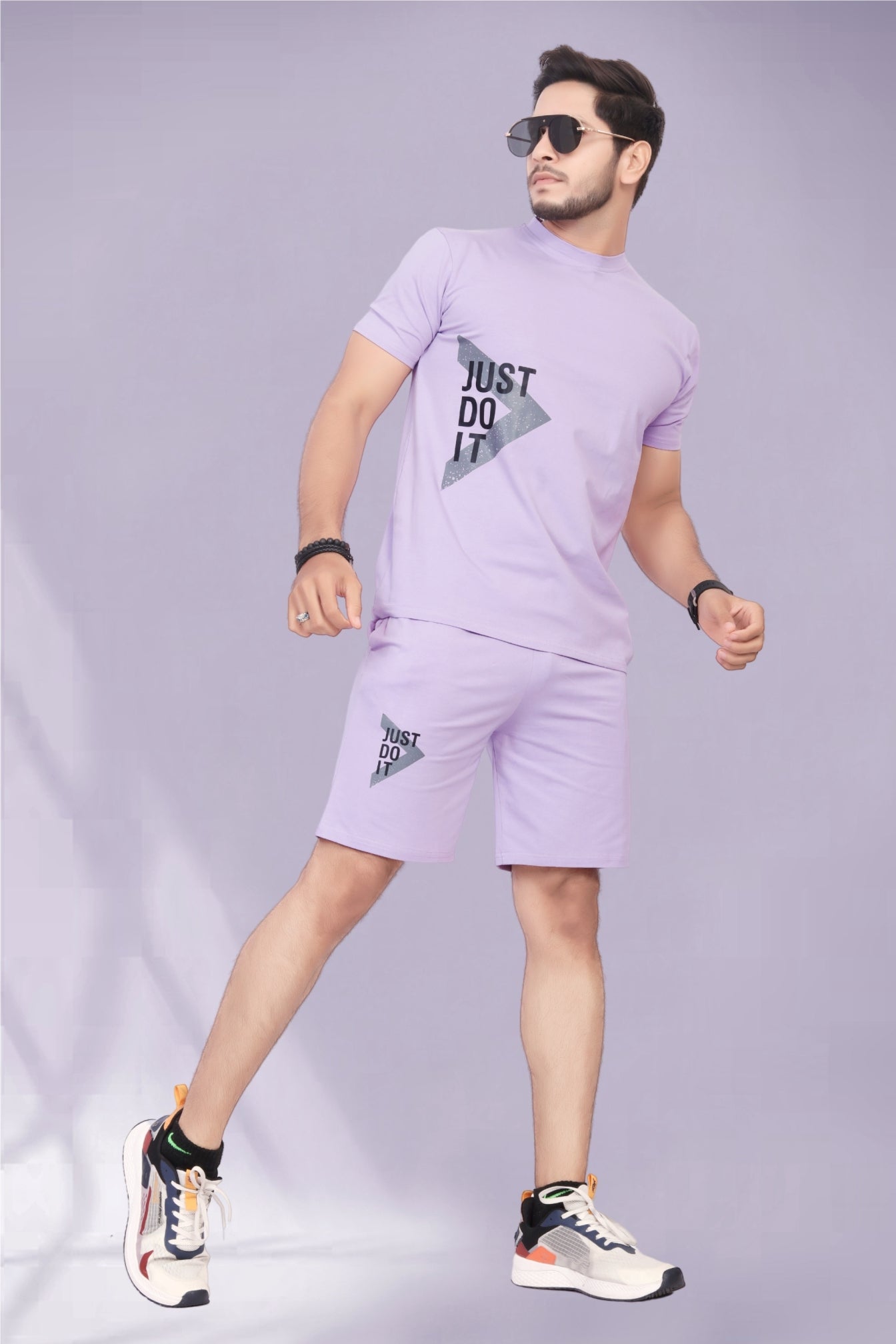 Buy Cotton Printed Night Suit for Men Light Purple online