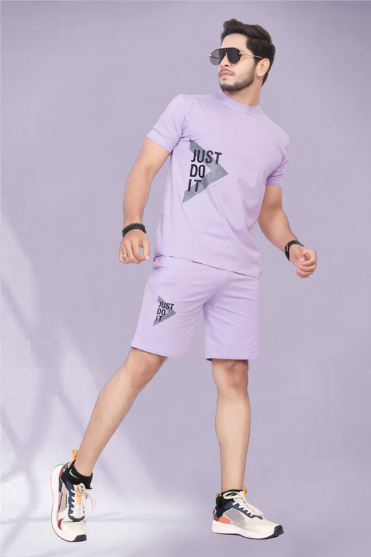 Buy Cotton Printed Night Suit for Men Light Purple online