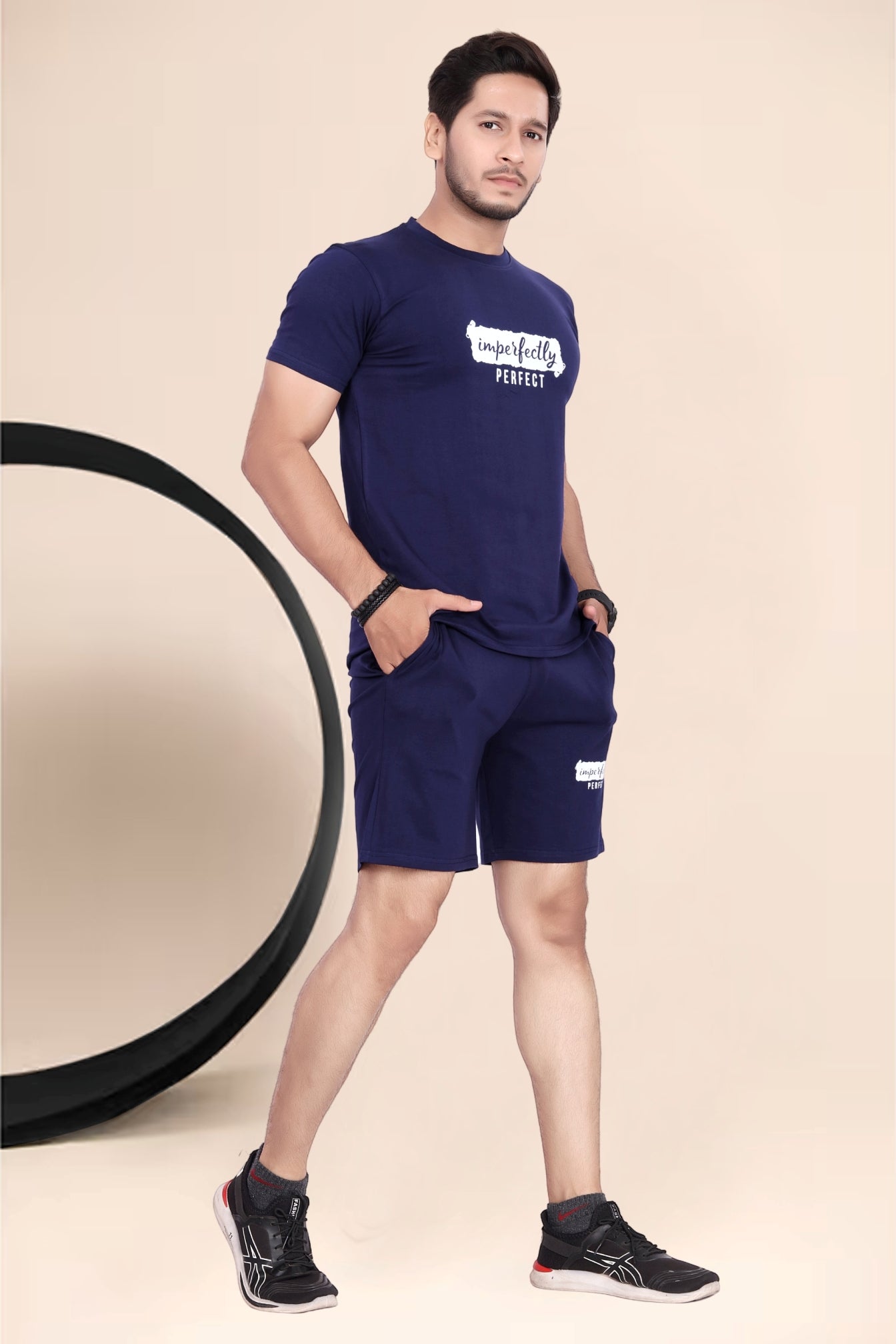 Buy Cotton Printed Night Suit for Men Navy Blue online