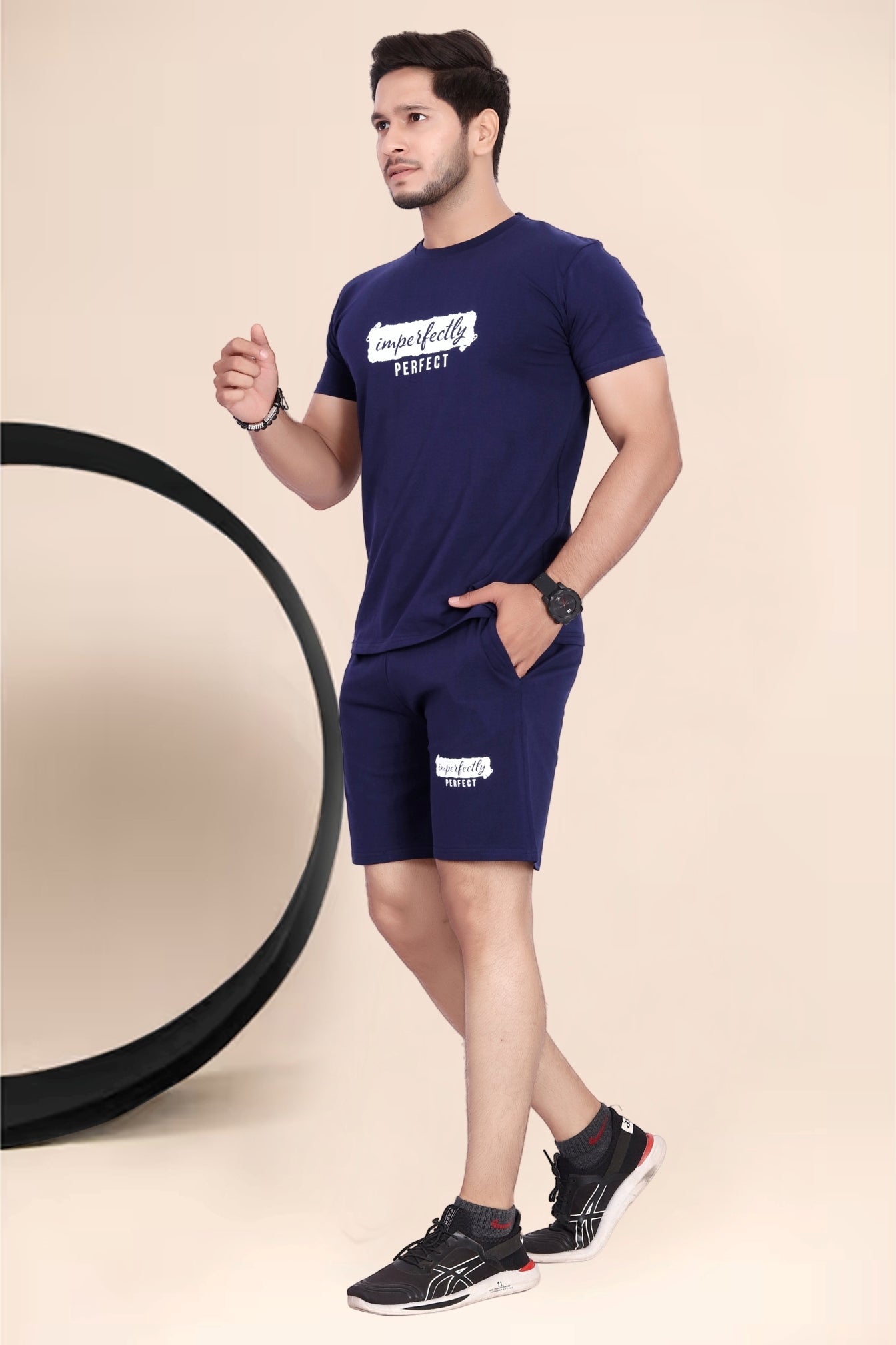 Buy Cotton Printed Night Suit for Men Navy Blue online