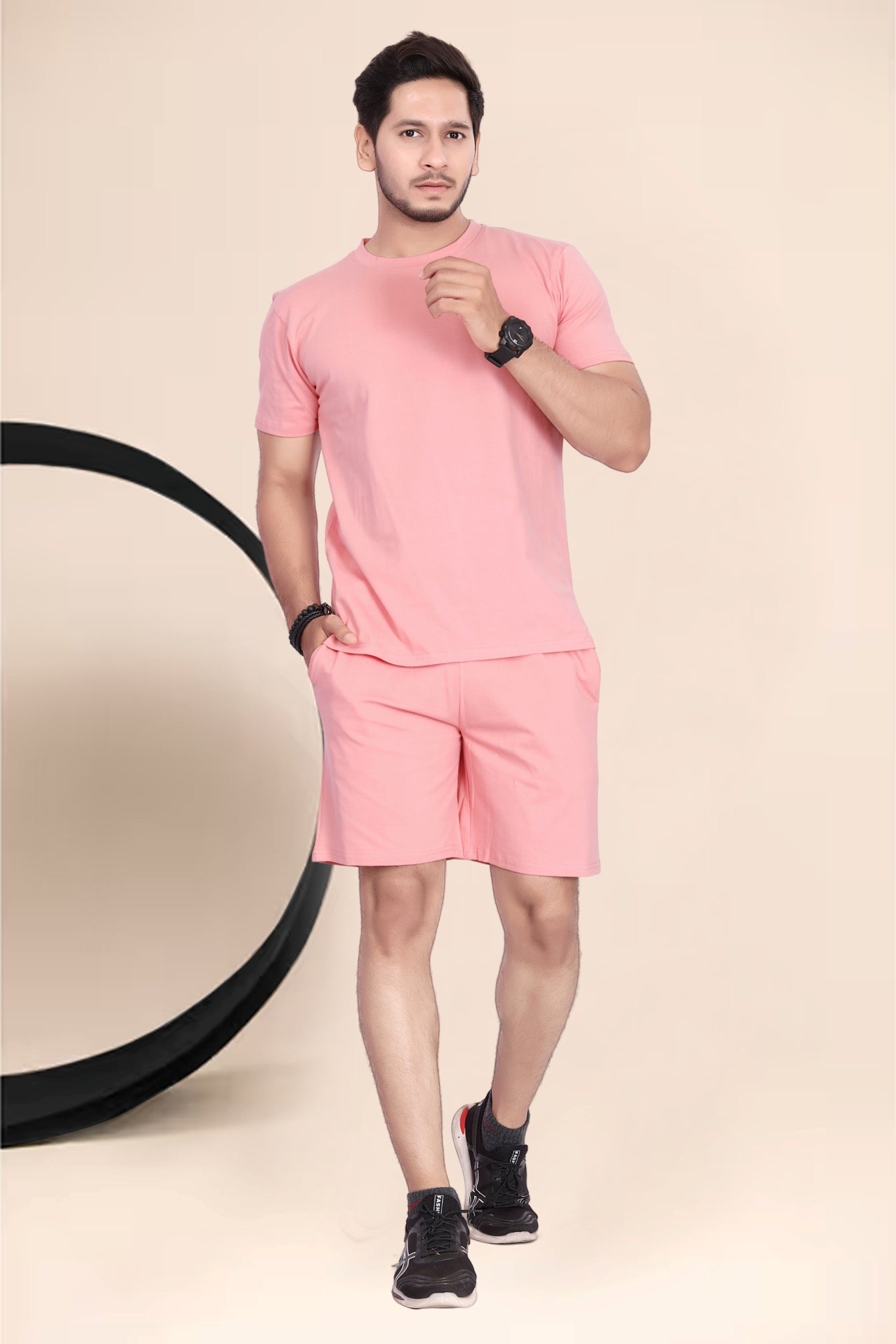 Buy Cotton Printed Night Suit for Men Peach online
