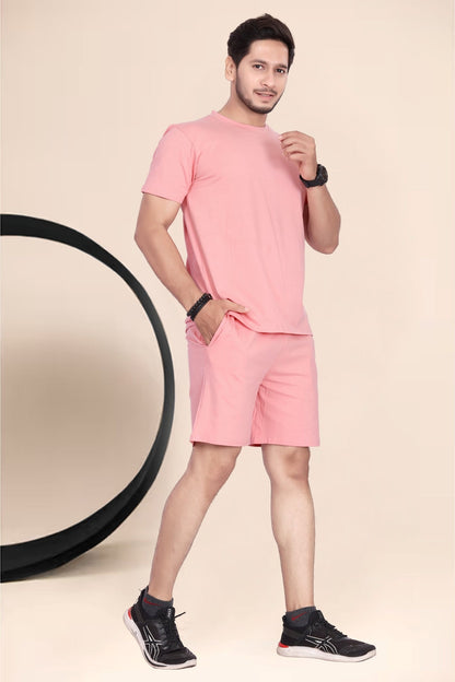 Buy Cotton Printed Night Suit for Men Peach online