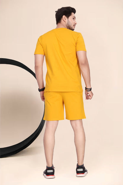 Buy Cotton Printed Night Suit for Men Yellow online