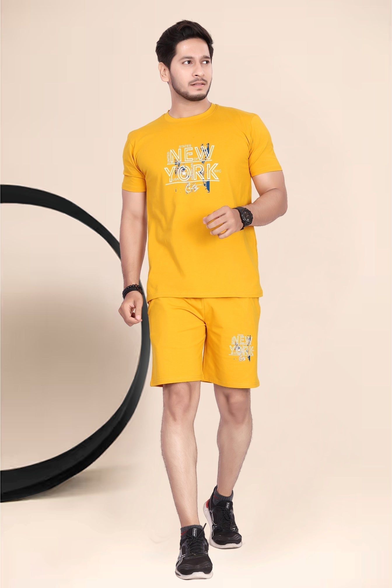 Buy Cotton Printed Night Suit for Men Yellow online