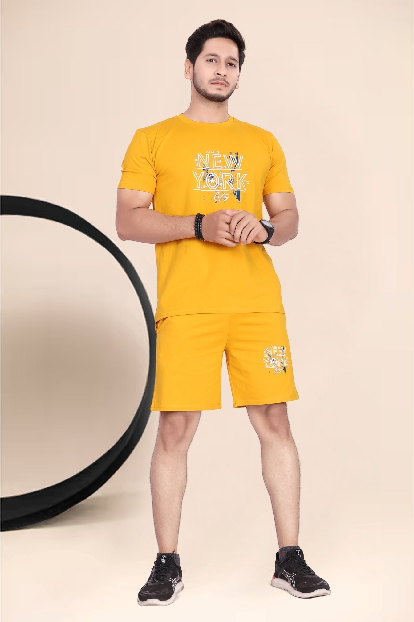 Men's Cotton Printed Night Suit Set of Top & Shorts|| Men's Pyjama Set Black