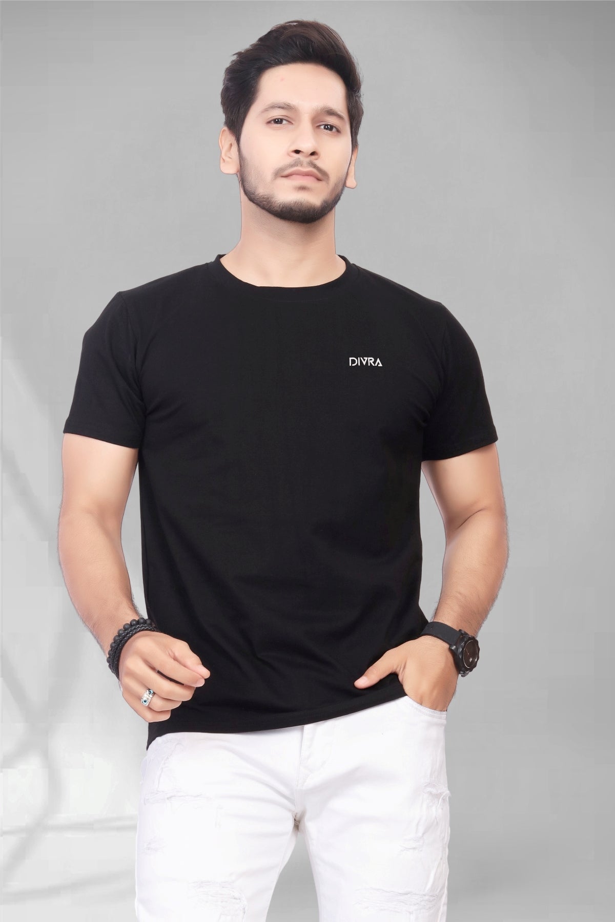 Buy Cotton Round Neck TShirt Black for Men online