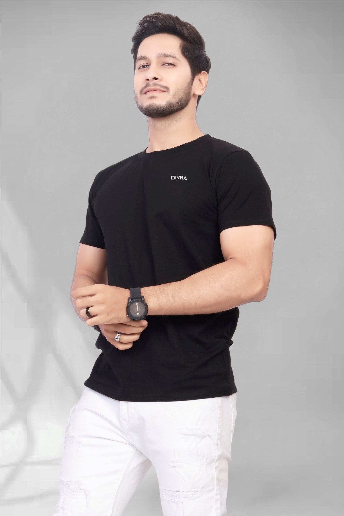 Buy Cotton Round Neck TShirt Black for Men online