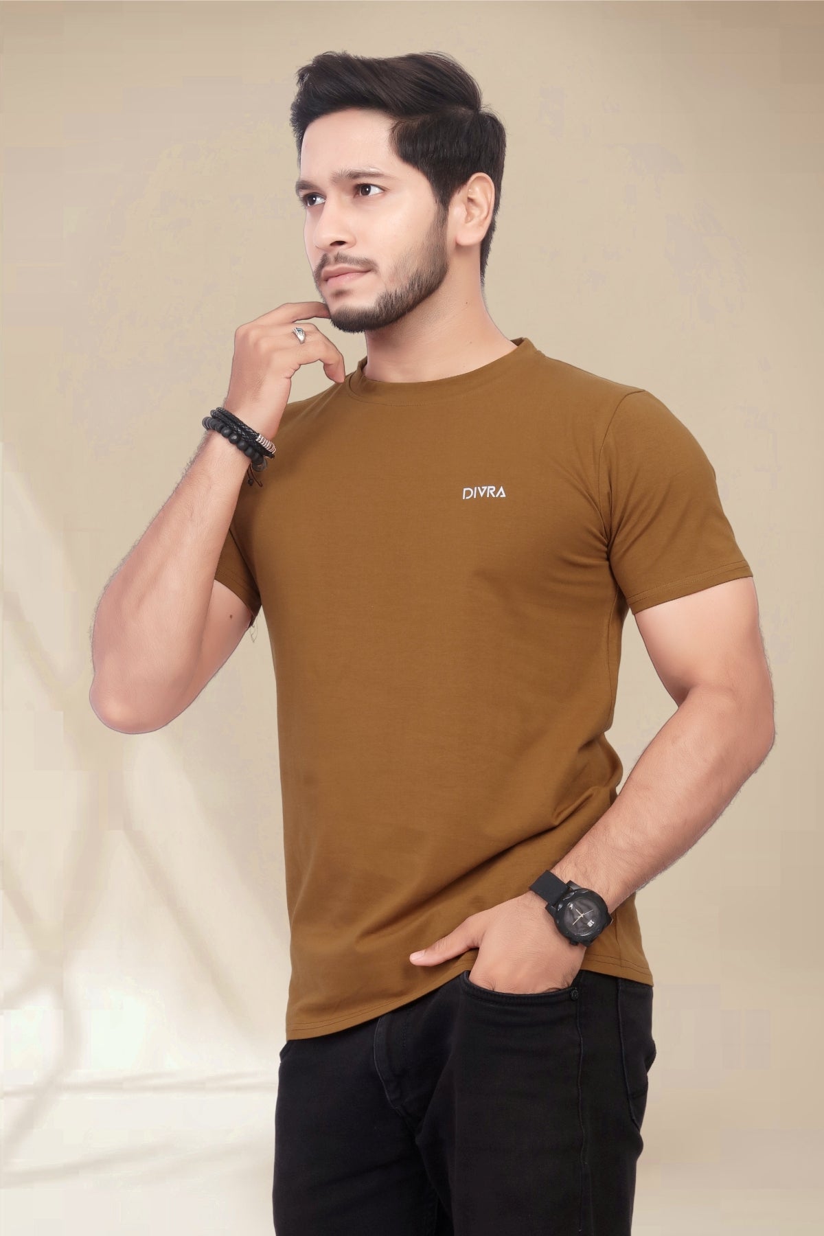 Buy Cotton Round Neck TShirt Brown for Men online
