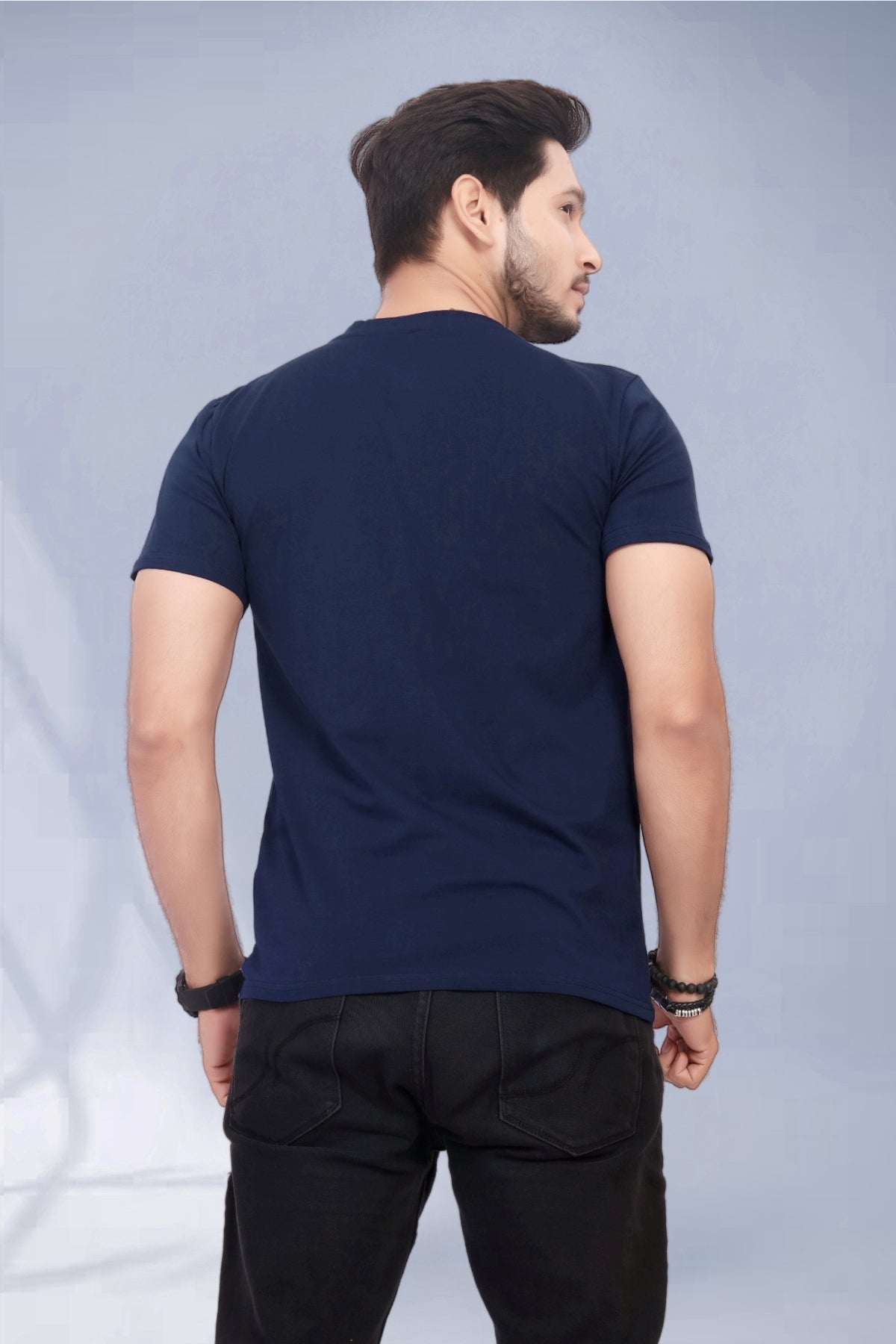 Buy Cotton Round Neck TShirt Navy Blue for Men online