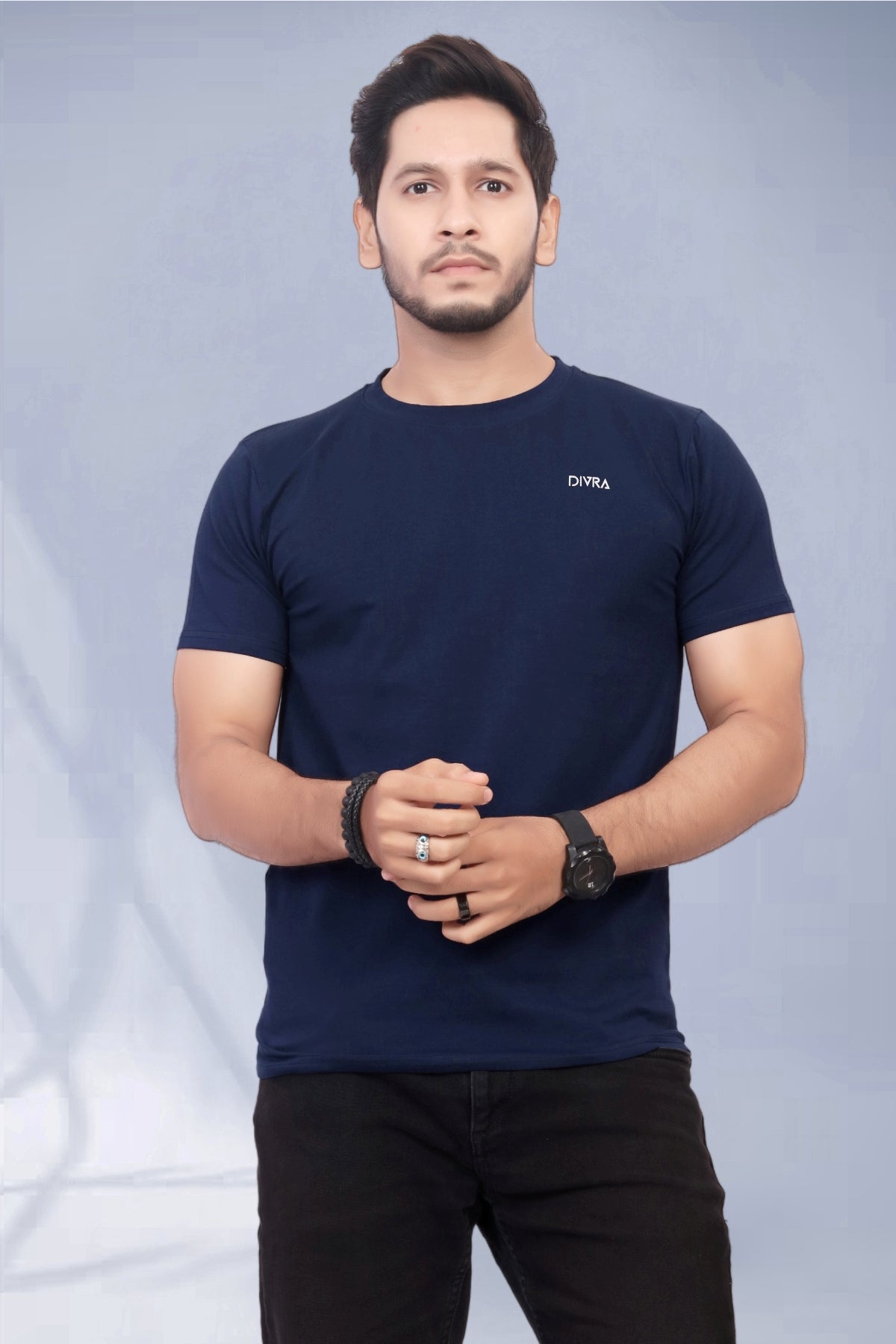 Buy Cotton Round Neck TShirt Navy Blue for Men online