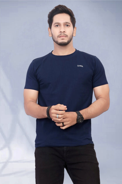 Buy Cotton Round Neck TShirt Navy Blue for Men online