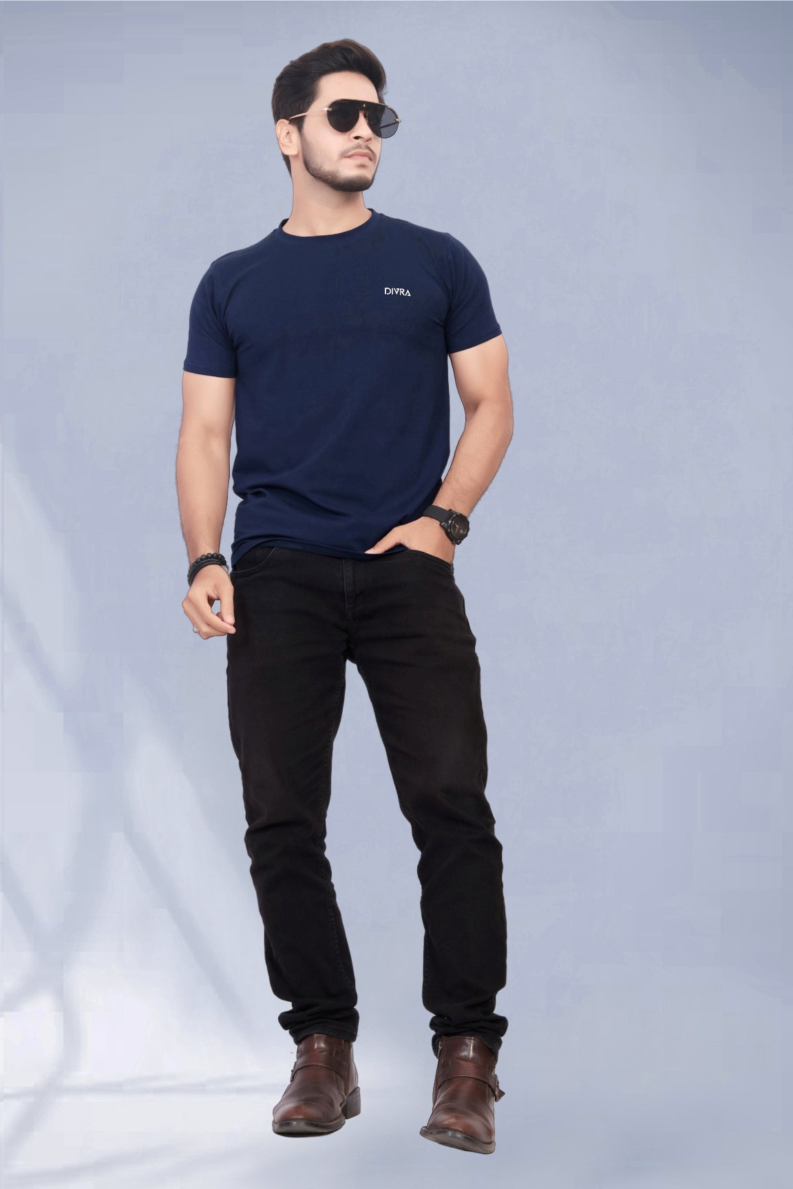 Buy Cotton Round Neck TShirt Navy Blue for Men online