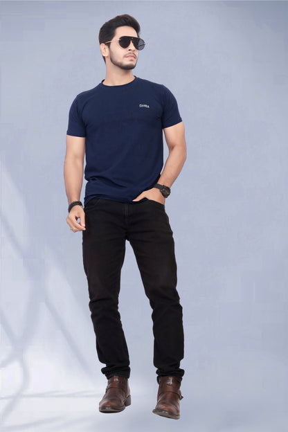 Buy Cotton Round Neck TShirt Navy Blue for Men online