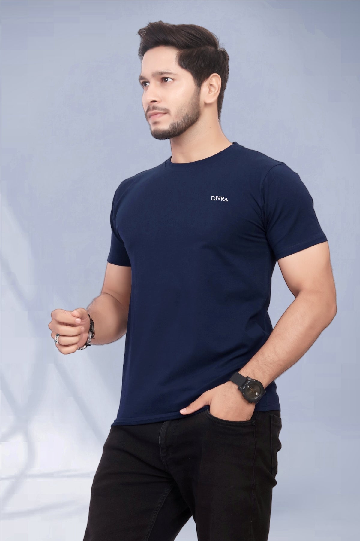 Buy Cotton Round Neck TShirt Navy Blue for Men online