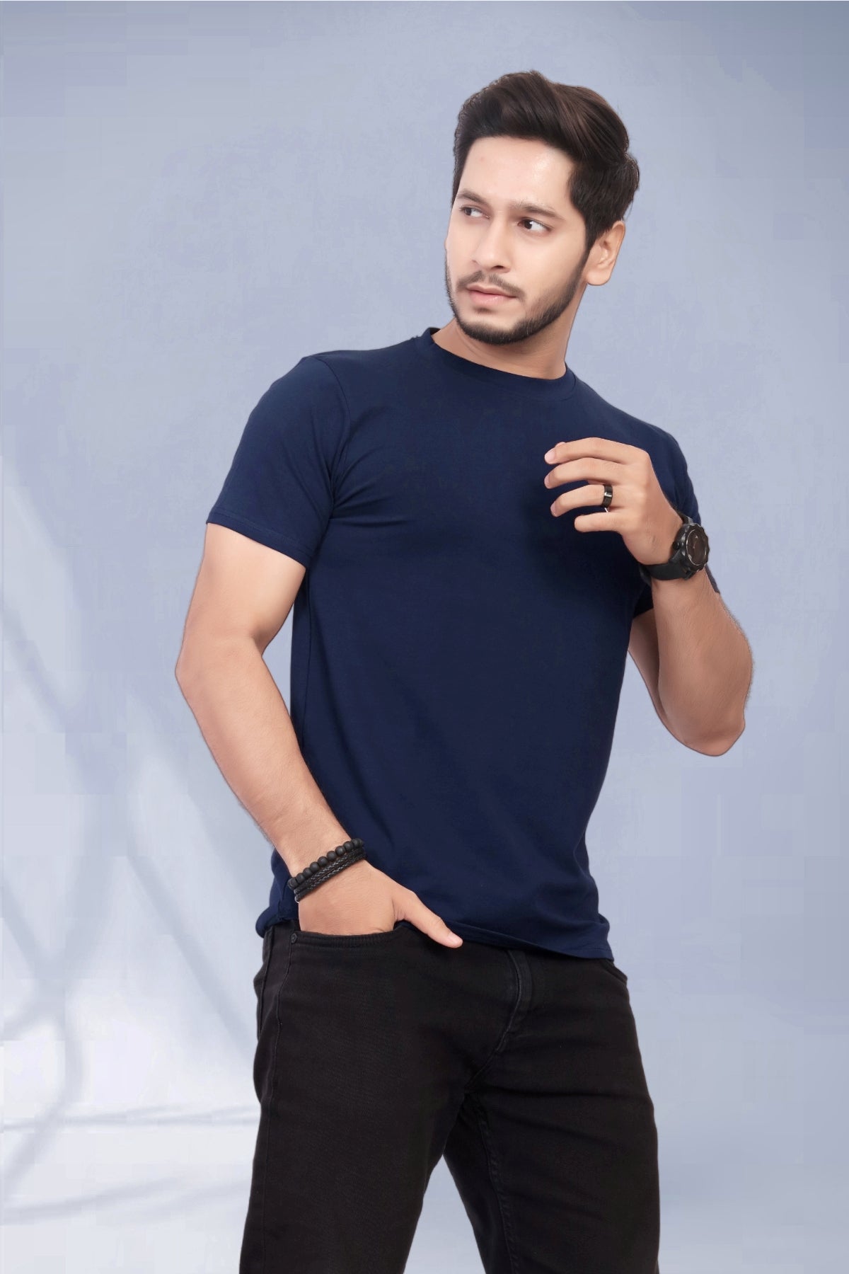 Buy Cotton Round Neck TShirt Navy Blue for Men online