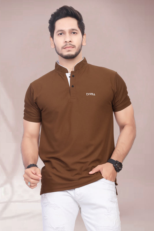 Buy Mandarin Collar Tshirt for Men Brown online