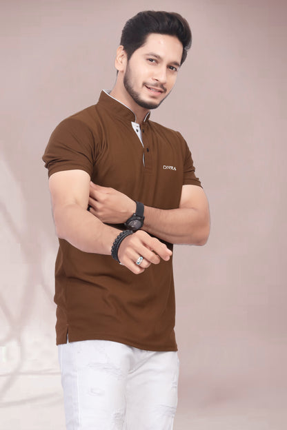 Buy Mandarin Collar Tshirt for Men Brown online
